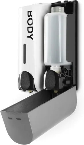 Vista 3 de Draco - 1120-3R Duo - Dispensadores de ducha de jabón para montar en la pared con 2 botellas recargables de 11.8 fl oz, blanco/plateado Duo