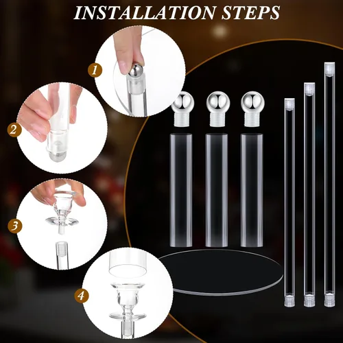 Vista 3 de Layhit Juego de 6 candelabros acrílicos de 3 brazos para boda, centro de mesa, 30.7 pulgadas, portavelas de piso alto transparente con soporte