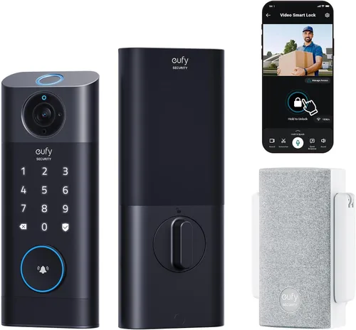 Vista 10 de eufy Security Cerradura inteligente de video E330, cámara 3 en 1+timbre+huella dactilar cerradura de puerta de entrada sin llave, cerrojo