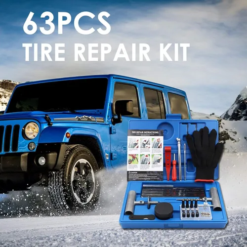 Vista 6 de Kit de reparación de neumáticos, kit de parches de neumáticos con tapones para arreglar pinchazos y tapar llantas ponchadas para automóvil