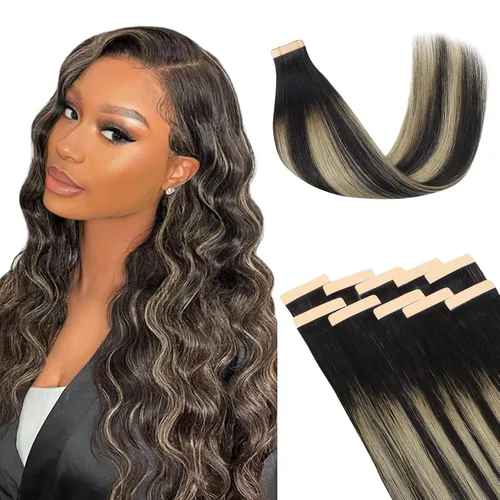 Vista 11 de Lashey Extensiones de Cabello Humano con Cinta Adhesiva Negro Natural 100% Remy Cabello Humano Liso Extensiones de Cabello con Cinta Largas de 24