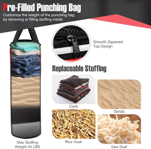 Vista 2 de GYMAX Saco de boxeo para niños, saco de boxeo prellenado con guantes de boxeo, envolturas de mano y bolsa de transporte, saco de boxeo pesado