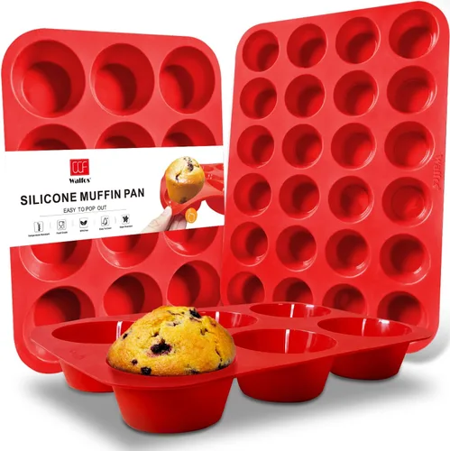 Vista 11 de Juego de moldes de silicona para magdalenas Walfos - Molde de silicona regular de 12 tazas y molde de cupcakes mini de 24 tazas - Libre de BPA