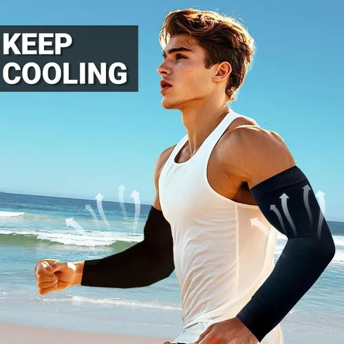Vista 2 de PFFY 2 Pairs UV Protection Cooling Arm Sleeves for Men and Women UPF 50 Sun Sleeve