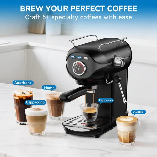 Vista 9 de XIXUBX Máquina de Espresso, Bomba de 20 BAR Control de Temperatura, Cafetera Espresso Compacta con Espumador de Leche al Vapor, Cafeteras