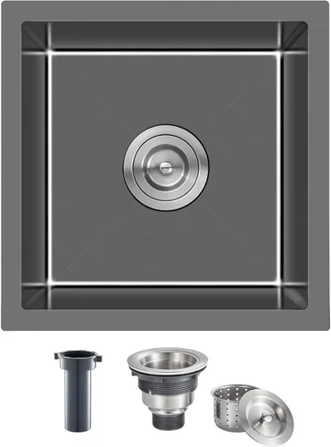 Undermout - Fregadero de cocina negro de 15 x 15 pulgadas, acero inoxidable 304 hecho a mano, tazón individual pequeño, barra de cocina o fregadero