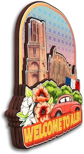 Vista 2 de Albi Occitanie France - Imán de madera para nevera, colección de madera 3D, hecho a mano, recuerdos de la ciudad de viaje, imán para nevera