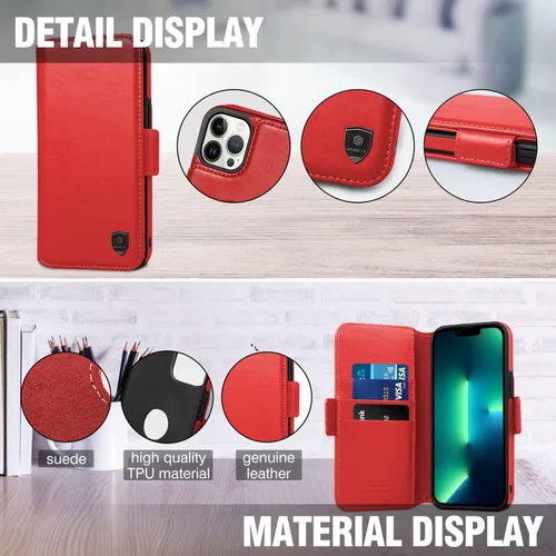 Vista 8 de Funda magnética para iPhone 13 Pro Max (6.7 pulgadas), 2 en 1, magnética, desmontable, TPU a prueba de golpes, protección de bloqueo RFID, soporte