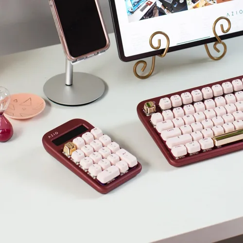 Vista 6 de AZIO IZO Calculadora mecánica inalámbrica y teclado numérico (Rojo/Oro) - Bluetooth 5.0 y USB, interruptor mecánico Gateron-Blue, 9 modos