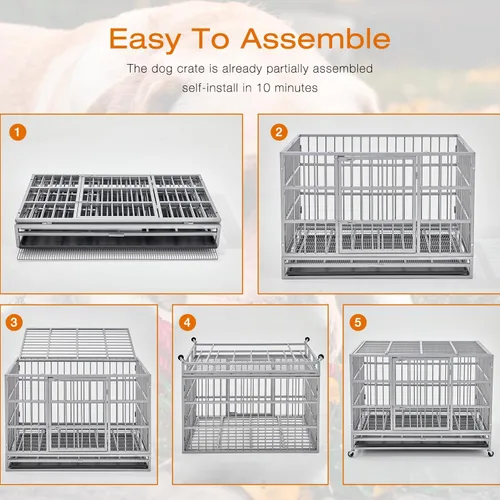 Vista 4 de Jaula de acero para perros de 48 pulgadas, resistente e indestructible XL, a prueba de escape, jaula de alta ansiedad para interiores de doble