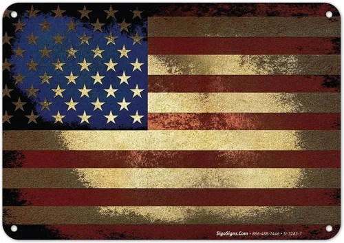 Letrero de bandera estadounidense, decoración de pared rústica vintage, 10 x 7 pulgadas, aluminio 040 libre de óxido, resistente a la decoloración,
