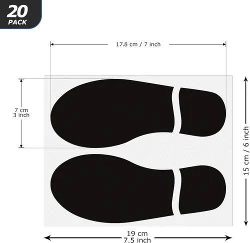 Vista 8 de 20 pares de calcomanías de huellas negras de 3 x 7 pulgadas, vinilo autoadhesivo para zapatos, decoración de pies a distancia, impermeable
