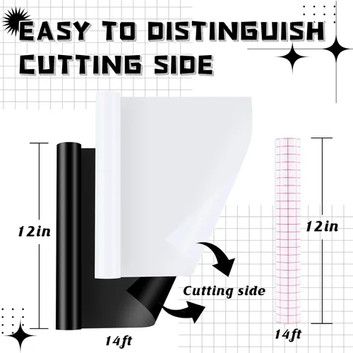 Vista 2 de HTVRONT Negro + Blanco 12 Pulgadas x 4.27 Metros Rollo de Vinilo Permanente Mate con Cinta de Transferencia, 2 Rollos, Patrón de Burbujas