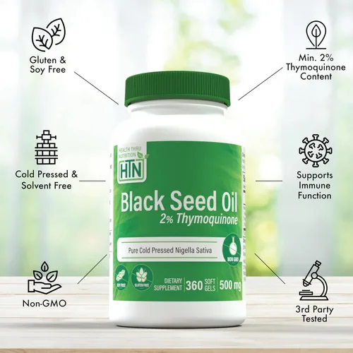 Vista 5 de Negro comino aceite de semillas 500 mg Primera prensado en frío – no-gmo, HTN0067, 1