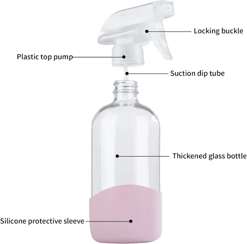 Vista 6 de HOMBYS Botellas vacías de vidrio transparente de 8 onzas con protección de funda de silicona, recipientes recargables para soluciones de limpieza