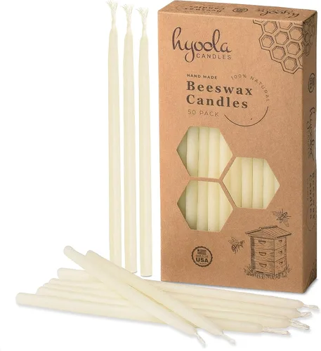 Hyoola Beeswax - Velas de cumpleaños – Paquete de 50 – Velas decorativas naturales sin goteo con combustión de larga duración – Elegante diseño
