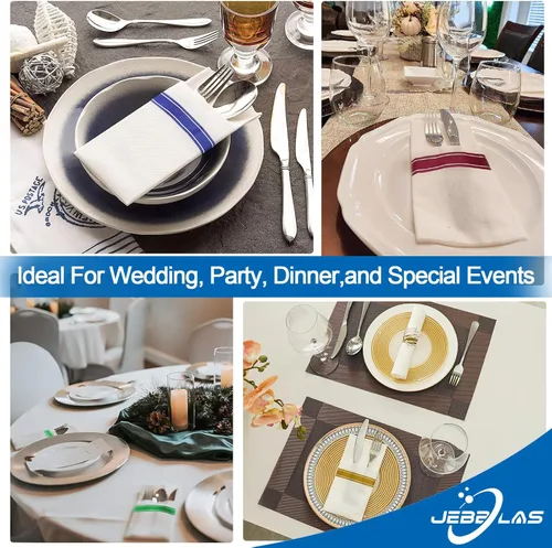 Vista 6 de JEBBLAS Paquete de 50 servilletas desechables con tacto de lino, bolsillo integrado para cubiertos, servilletas decorativas de boda, servilletas