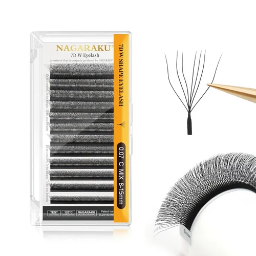 Vista 151 de NAGARAKU Extensión de pestañas en forma de W 3D con volumen en racimo, abanico prefabricado, pestañas postizas de visón sintético mate negro