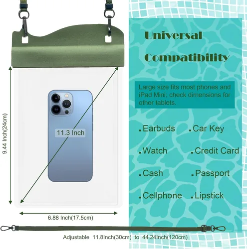 Vista 2 de YUMQUA Bolsa grande resistente al agua, paquete de 2 [hasta 11.3 pulgadas], IPX8 impermeable para teléfono celular, bolsa seca compatible con iPhone