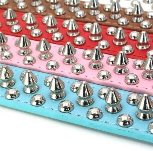 Vista 3 de Collares de piel sintética ajustable con remaches y tachuelas de hongos para gatos, cachorros, perros