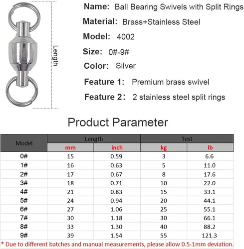 Vista 2 de 25/50pcs Ball Bearing Swivel Fishing Stainless Split Ring Fish Hooks Connectors for Saltwater 7LB-132LB