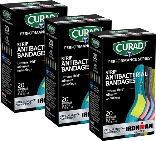 Vista 5 de CURAD Performance Series - Vendajes antibacterianos, tecnología adhesiva de sujeción extrema, vendajes de tela flexible de tamaño estándar