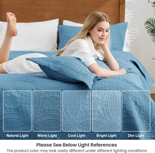 Vista 167 de Edredón de cama tamaño queen Love's cabin, color azul, para cama de verano, de microfibra ligera, estilo moderno, para todas las estaciones, 3
