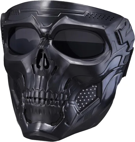 Vista 8 de Máscara de calavera de Airsoft, máscara de cara completa de calavera espeluznante con gafas resistentes a los impactos, suministros para fanáticos