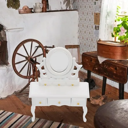 Vista 6 de Tofficu Aparador de casa de muñecas, maquillaje, mesa de tocador, decoración de tocador pequeño, muebles de casa de muñecas, accesorios de casa