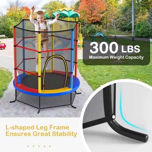 Vista 5 de GYMAX Trampolín de 55 pulgadas para niños, trampolín aprobado por ASTM con red de seguridad completa y cremallera lateral doble, mini trampolín