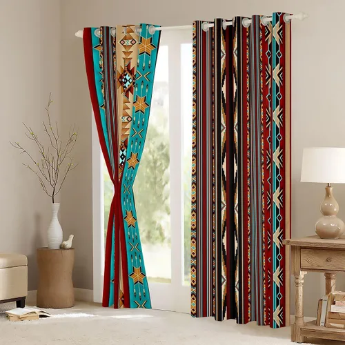 Vista 52 de Cortinas opacas de estilo bohemio occidental de 76 x 45 pulgadas, cortinas y cortinas de atrapasueños de vaca, cortinas del suroeste, cortinas