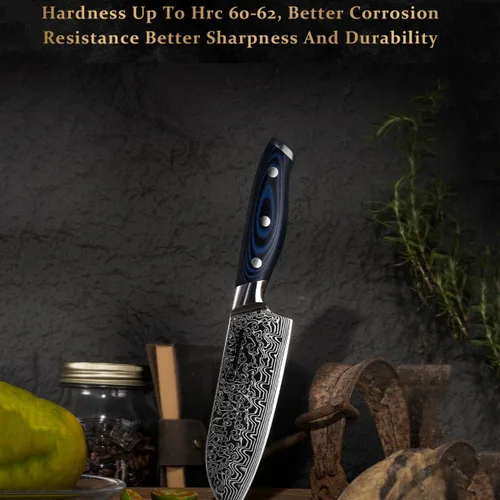 Vista 5 de Juego de cuchillos de cocina de lujo, 8 piezas, cuchillo de chef de Damasco VG10, 67 capas, súper acero, afilado, cuchillo de chef fácil de cortar