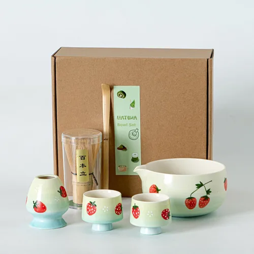 Vista 11 de Juego de té Matcha único para gatos, cuenco de matcha con boquilla, 2 tazas, batidor de bambú, soporte y cuchara, juego de 6 piezas de matcha