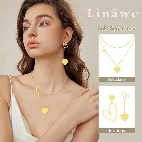Vista 3 de Linawe Collares con dije de corazón en capas para mujer, de acero inoxidable, hipoalergénicos, juego de collar en capas, joyería de preppy