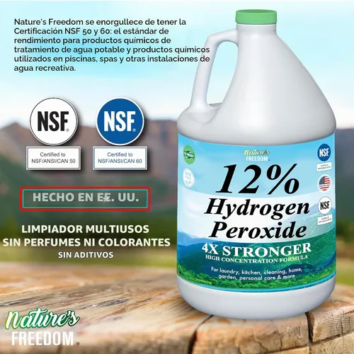 Vista 2 de Nature's Freedom 12% de peróxido de hidrógeno, H2O2 de grado alimenticio y agua purificada solamente, solución de 1 galón