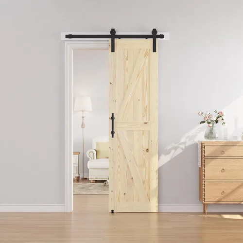 Vista 4 de SMARTSTANDARD Puerta corredera de granero de 28 x 84 pulgadas con kit de herrajes para puerta de granero de 5 pies incluido, puerta de madera