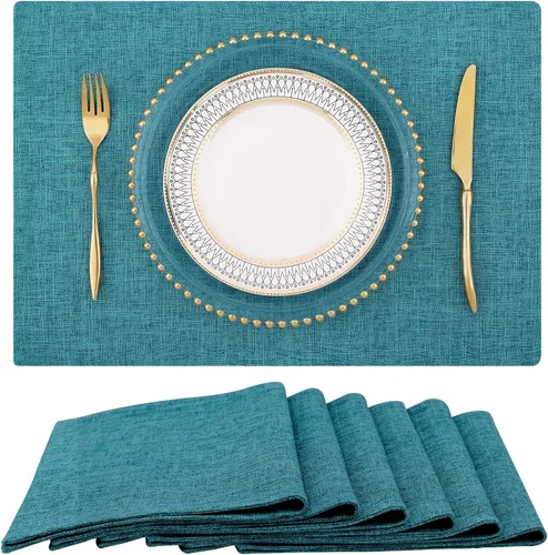 Vista 14 de homing - Juego de 4 manteles individuales de algodón y lino, manteles de tela lavables para mesa de comedor de estilo rústico para interiores y Negro