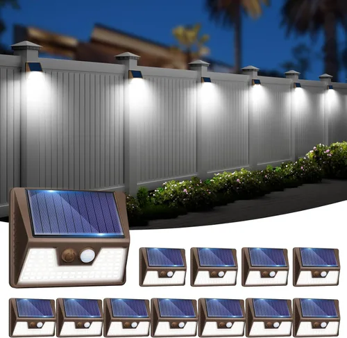 Vista 25 de vighep Paquete de 12 luces solares con sensor de movimiento para exteriores, luces impermeables para valla con 3 modos de iluminación, luces LED