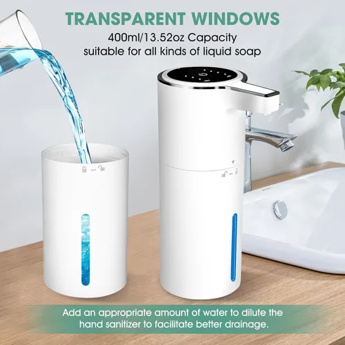 Vista 3 de Dispensador de jabón automático sin contacto, paquete de 2 dispensadores de espuma con sensor inteligente, recargable por USB y ajustable