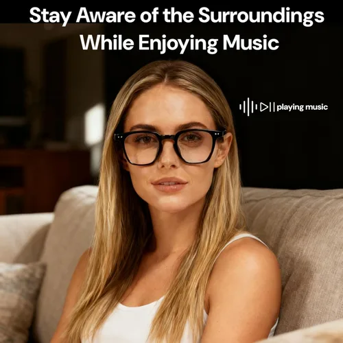 Vista 4 de Gafas Inteligentes Bluetooth, Gafas de Sol con Protección UV y Luz Azul, Traducción AI en Tiempo Real con 140 Idiomas, Control Táctil, Música y Negro