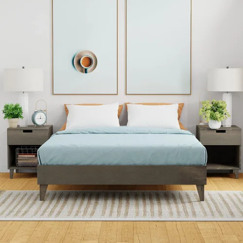 Vista 18 de Plataforma moderna para cama - Diseño de madera maciza - Fabricado en Estados Unidos - Fácil de armar, Madera, almendra
