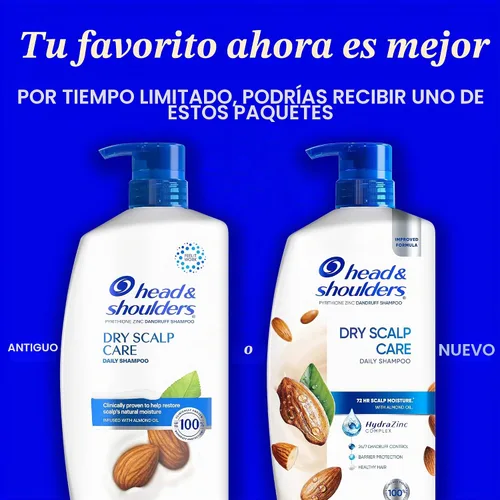 Vista 2 de Head & Shoulders Champú anticaspa con piritiona zinc al 1% Champú para el cuidado del cuero cabelludo seco con aceite de almendras Alivio