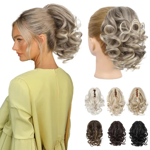 Vista 15 de REECHO Extensión de cola de caballo, 23 cm de largo, rizada, ondulada, pinza de clip para colas de caballo, extensiones de cabello HP001 para Negro