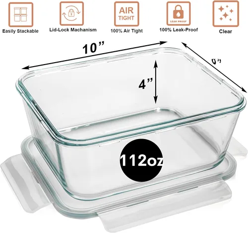 Vista 5 de Razab Recipiente grande de vidrio para almacenar alimentos de 162.3 fl oz / 163 oz y 111.6 fl oz / 112 oz con tapa hermética. Ideal para almacenar