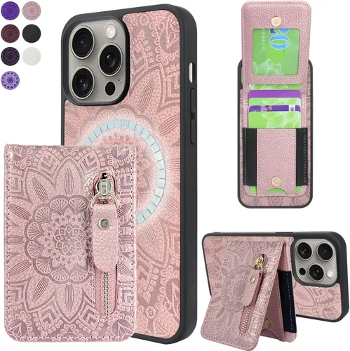 Vista 8 de Harryshell Funda magnética para iPhone 15 Pro Max compatible con carga inalámbrica MagSafe y MagSafe con bolsillo con cremallera para montaje