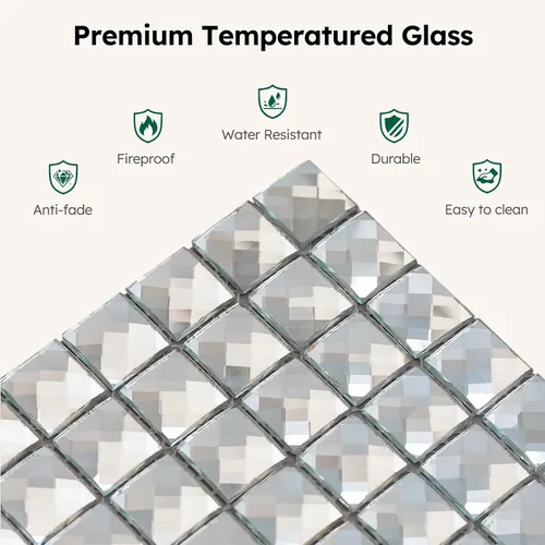 Vista 5 de Diflart Azulejo de mosaico de cristal de mosaico de cristal de diamante 3/4 pulgadas paquete de 5 (plata)