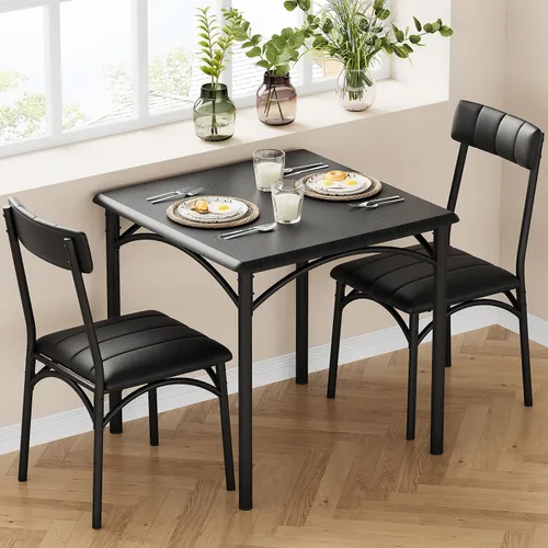 Vista 8 de GAOMON Juego de mesa de comedor para 4, mesa de cocina de 5 piezas y sillas para 4 con sillas tapizadas, juego de mesa de comedor rectangular, juego