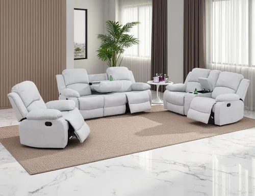 Vista 57 de Sofá reclinable manual, sofá reclinable de lujo de 3 plazas, sofá reclinable con portavasos y mesa de café, sofá de cuero sintético para sala