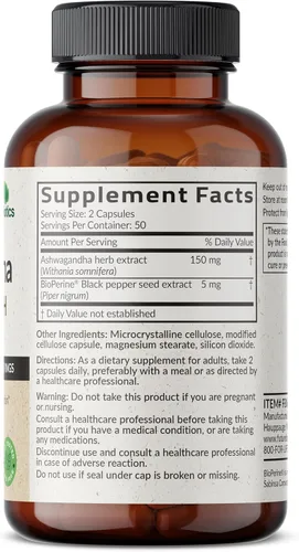 Vista 2 de Futurebiotics Ashwagandha - Soporte extra fuerte para el estrés y el estado de ánimo con BioPerine - Fórmula sin OMG, 100 cápsulas vegetarianas