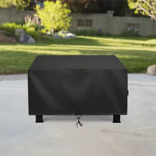 Vista 8 de Unicook Funda cuadrada para hoguera de 38 pulgadas, resistente e impermeable, protector para fogata al aire libre con cordón y asas, protección